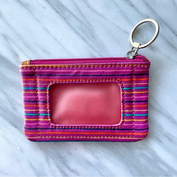 Fossil•Key~Per•Zip-Top ID Case•“Colorful”~Berry Toned Stripes•Laminated Canvas🌼 - Picture 6 of 12